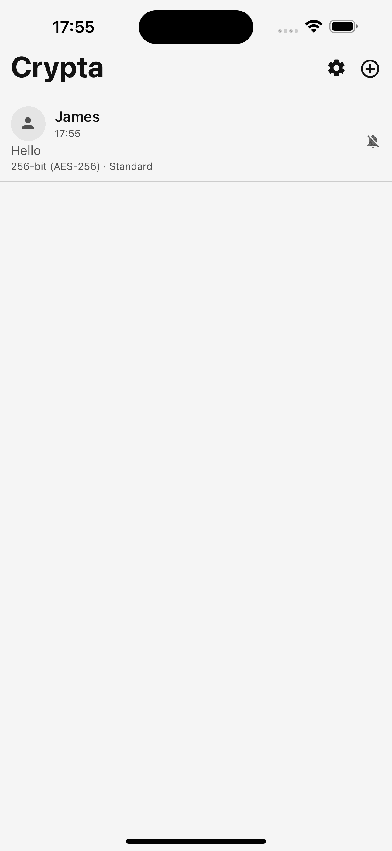 Crypta chat list showing recent secure conversations